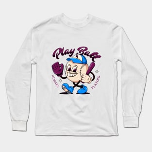 Play Ball, a cartoon illustration of a baseball mascot Long Sleeve T-Shirt